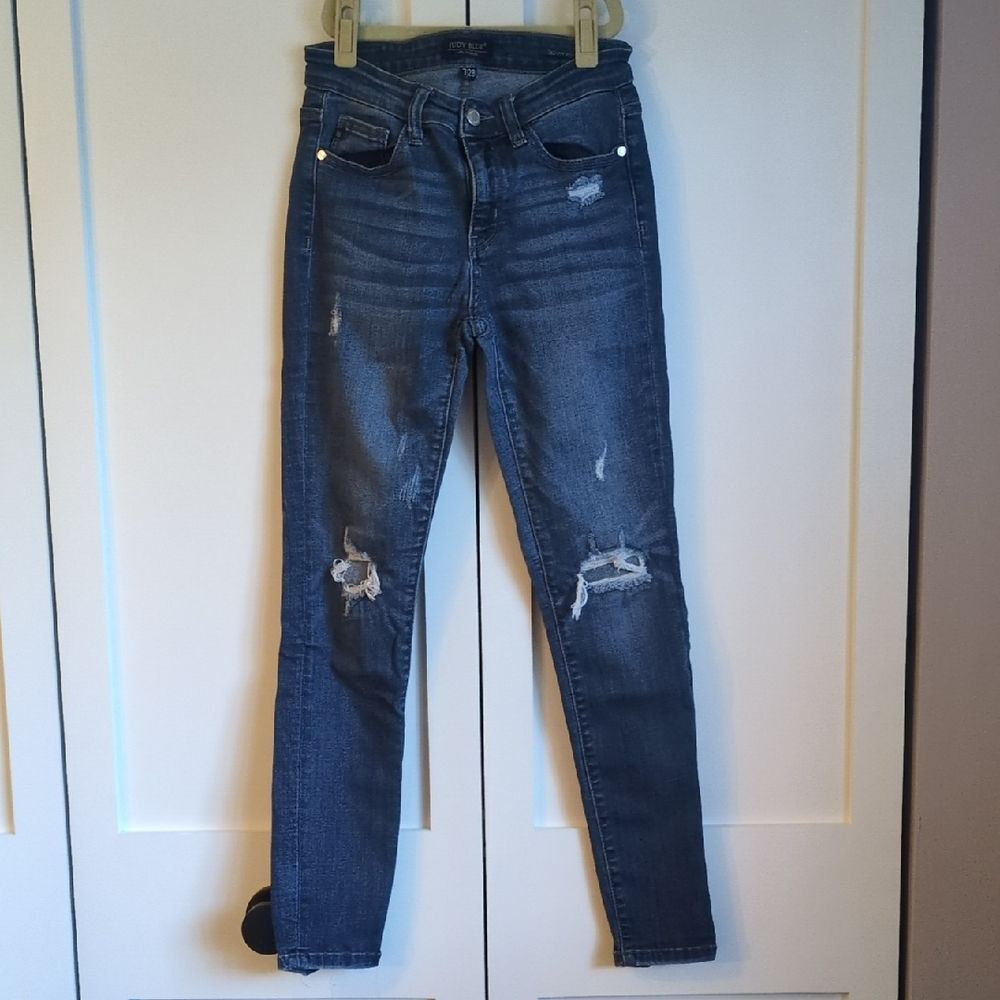 Judy Blue Distressed Skinny Jeans Size 7/28 Medium Wash Stretch Denim